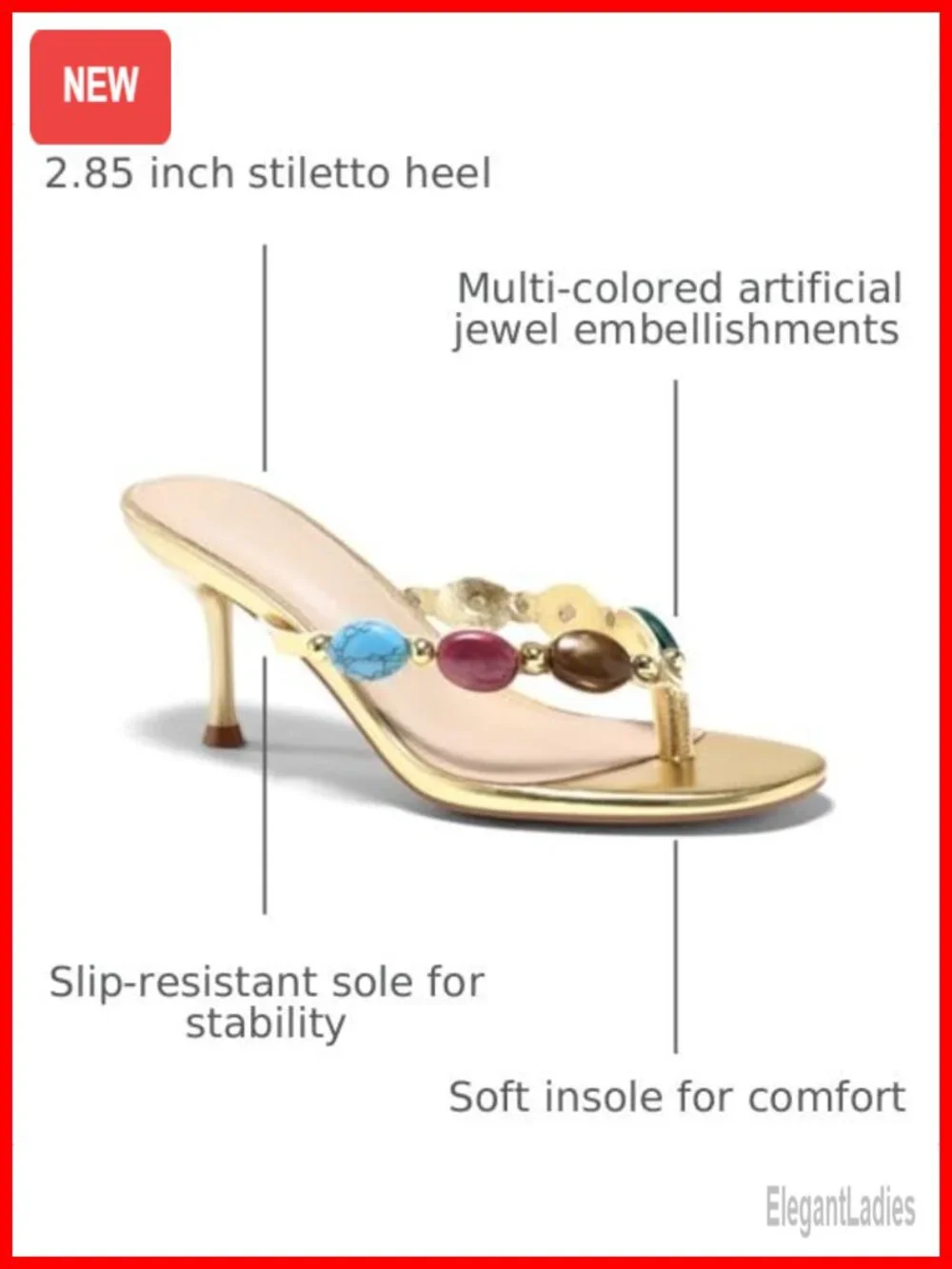 Jeweled Heeled Thong Sandals Faux Leather Stiletto Flip Flops
